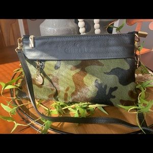 Camo print calf hair crossbody/clutch bag